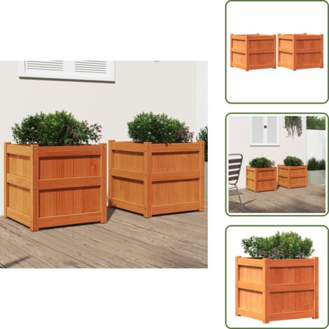 The Living Store Jardineras de exterior 2 uds madera maciza de pino marrón cera - Jardineras de madera
