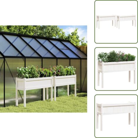 The Living Store Jardineras exterior con patas 2 uds madera maciza pino blanco - Jardines decorativos