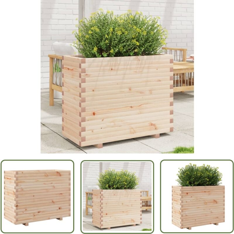 The Living Store Jardinière 90x40x72,5 cm bois de pin massif - Jardinieredécorative - Jardinière Extérieure - Pot De Fleurs En Bois - Jardinière