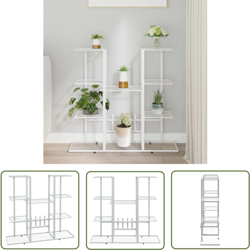 Jardinière 94,5x25x89 cm Blanc Fer - Support Plante - Jardinerie - Étagère Plante - Fleur Pot - Décoration Intérieur - The Living Store