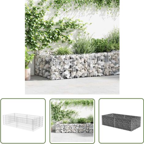The Living Store Jardinière à gabion Acier galvanisé 180 x 90 x 50 cm - Jardin - Clôture - Gabion - Panier De Gabion - Décoration Extérieur