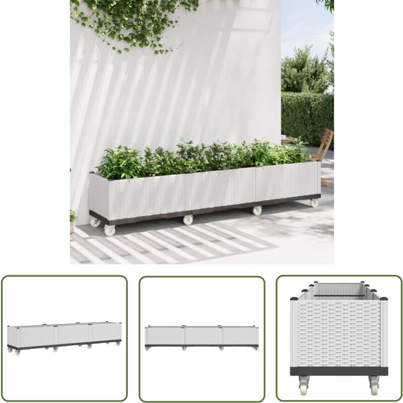 Jardinière à roulettes blanc 240x50x54 cm pp - Jardinierre Extérieure - Pot Plante Grimpante - Jardinière Roulette - Pot De Fleurs Design