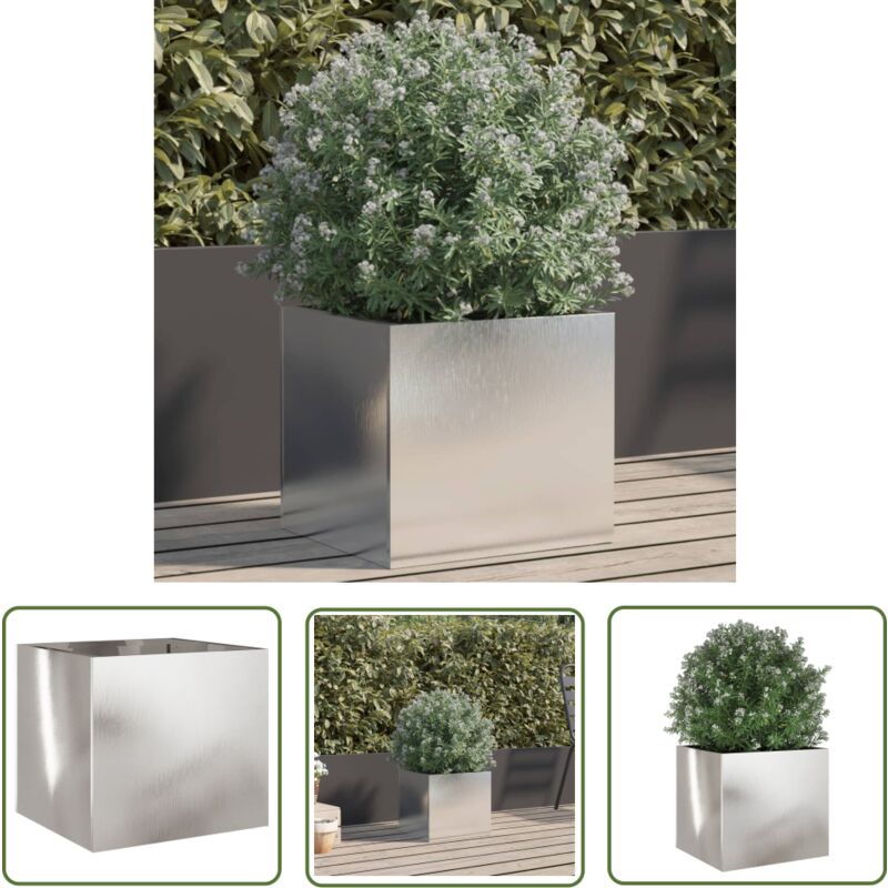 Jardinière argenté 32x30x29 cm acier inoxydable - Jardinier - Pot De Fleurs - Plante - Extérieur - Balcon - The Living Store