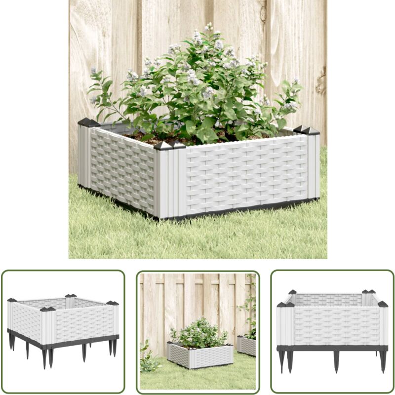 Jardinière avec piquets blanc 42,5x42,5x28,5 cm pp - Jardinier - Pot De Fleurs - Bac à Fleurs - Plante - Décoration Extérieur - The Living Store