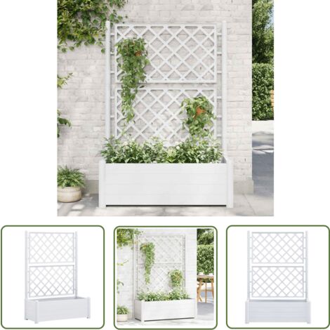 The Living Store Jardinière avec treillis 100x43x142 cm PP Blanc - Jardinier - Pot De Fleurs - Plante Grimpante - Bac À Fleurs - Décoration Extérieure