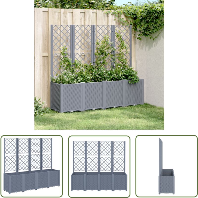 Jardinière avec treillis bleu gris 160x40x140 cm pp - Jardinier Avec Trellis - Jardinière Extérieure - Pot De Fleurs En Rotin - Plante Grimpante