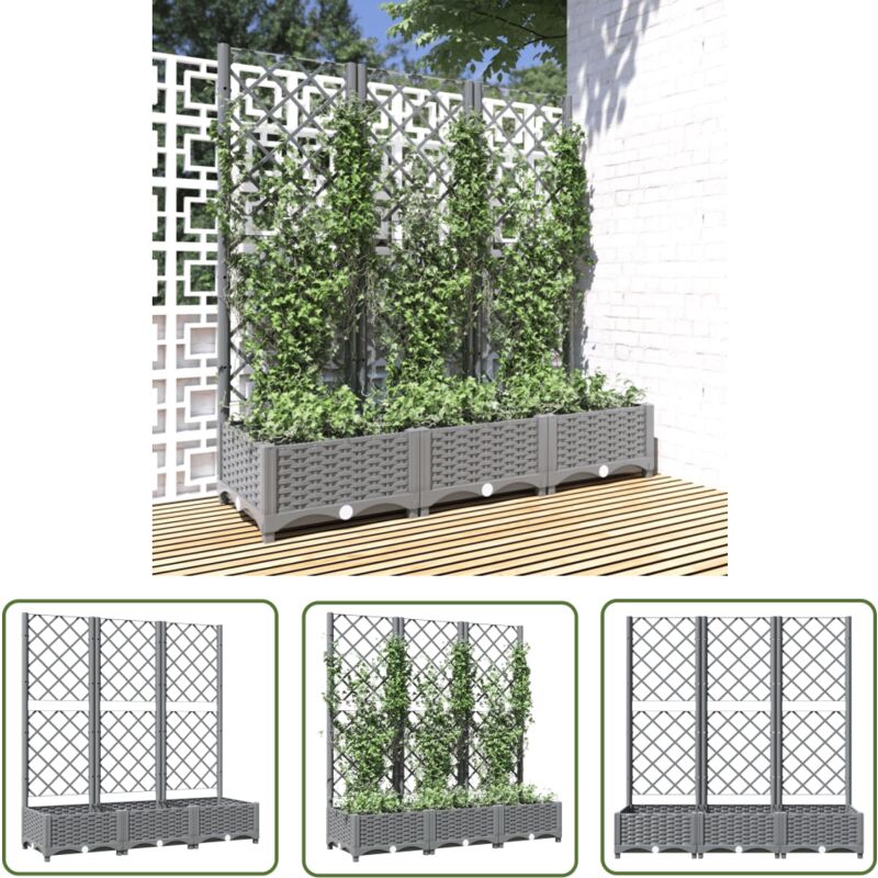 Jardinière avec treillis Gris clair 120x40x121,5 cm pp - Jardinier - Pot Plante Grimpante - Support Vignes - Bac Plantation - Polypropylène - The