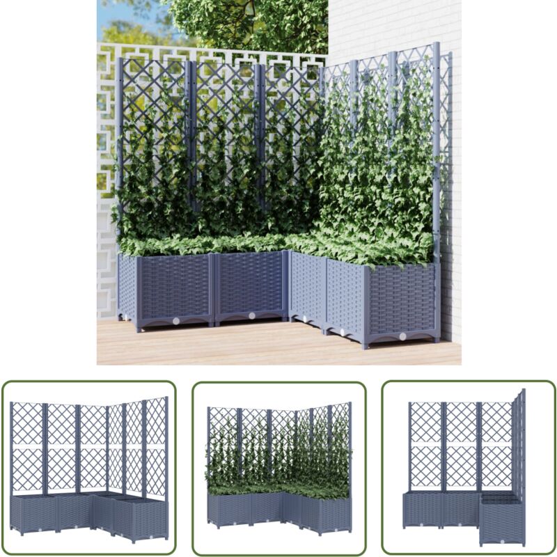 Jardinière avec treillis bleu gris 120x120x136 cm pp - Jardinier Avec Trellis - Pot Plante Grimpante - Jardinerie Extérieur - Pots Fleuris