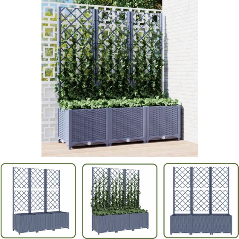 Jardinière avec treillis bleu gris 120x40x136 cm pp - Jardinier - Pot Plante - Bac Planter - Support Vignes - Tomate Grimpante - The Living Store