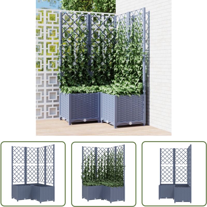 Jardinière avec treillis bleu gris 80x80x136 cm pp - Jardinier Avec Trellis - Pot Plante Extérieur - Jardinerie - Pots Fleurir - Décoration Jardin