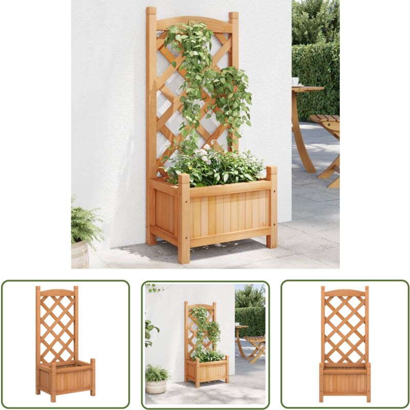 Jardinière avec treillis marron bois massif de sapin - Jardinierre En Bois - Jardinière Avec Treillis - Pot De Fleurs Extérieur - Plante Grimpante