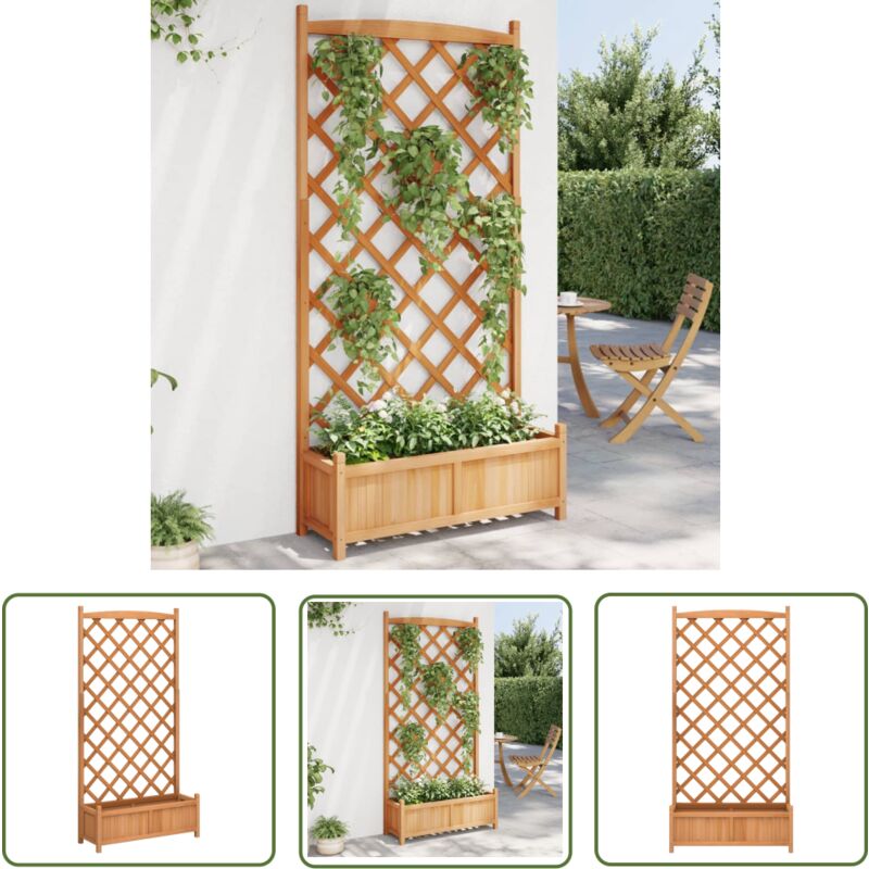 Jardinière avec treillis marron bois massif de sapin - Jardinierre En Bois - Jardinière Avec Treillis - Pot De Fleurs Exterieur - Plante Grimpante