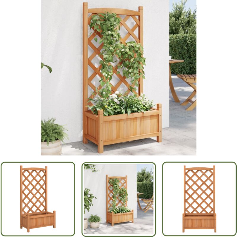 Jardinière avec treillis marron bois massif de sapin - Jardinierre En Bois - Jardinière Avec Treillis - Pot De Fleurs Exterieur - Plante Grimpante