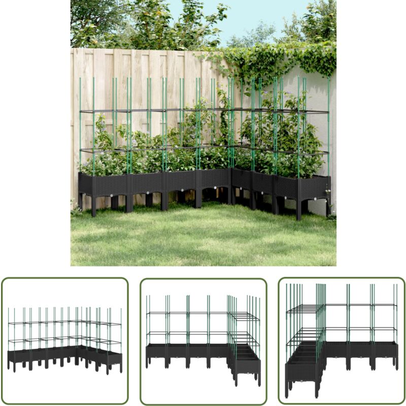 Jardinière avec treillis noir 200x160x142,5 cm pp - Jardinierre En Rotin - Jardinière Extérieure - Pot De Fleurs Extérieur - Plante Grimpante