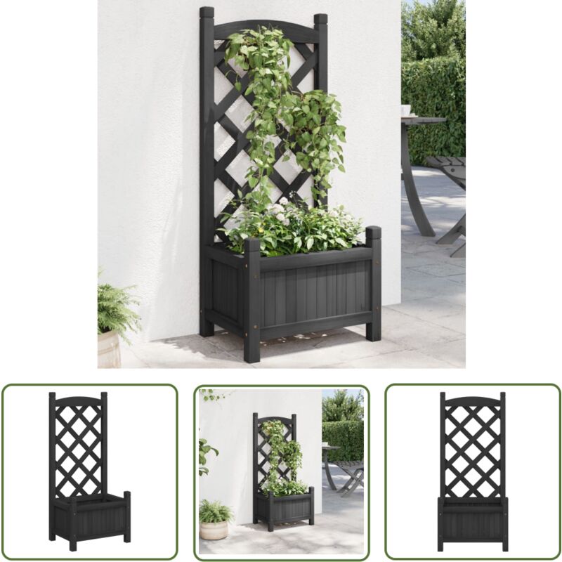 Jardinière avec treillis noir bois massif de sapin - Jardinierre En Bois - Jardinière Extérieure - Pot De Fleurs - Plante Grimpante - Support Végétal