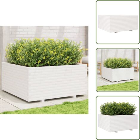 The Living Store Jardinière blanc 100x100x49,5 cm bois de pin massif - Jardinier - Pot De Fleurs - Extérieur - Balcon - Patio