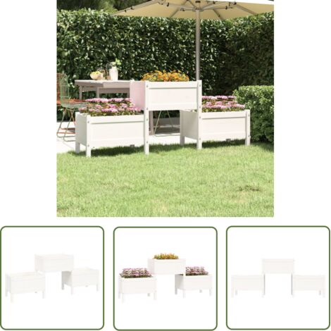 The Living Store Jardinière Blanc 178,5x44x75 cm Bois massif de pin - Jardinier - Pot De Fleurs - Jardinière Extérieure - Balcon - Patio