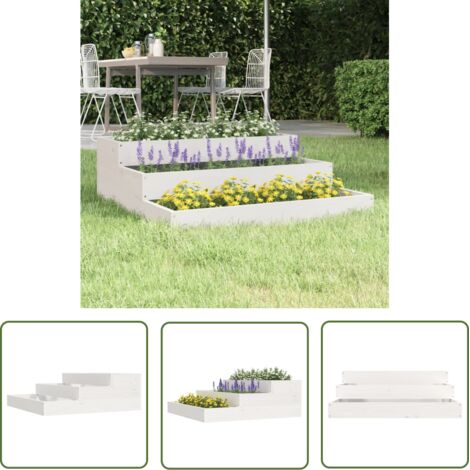 The Living Store Jardinière Blanc 78x78x27 cm Bois massif de pin - Jardinier - Pots De Fleurs - Plante - Balcon - Terrasse