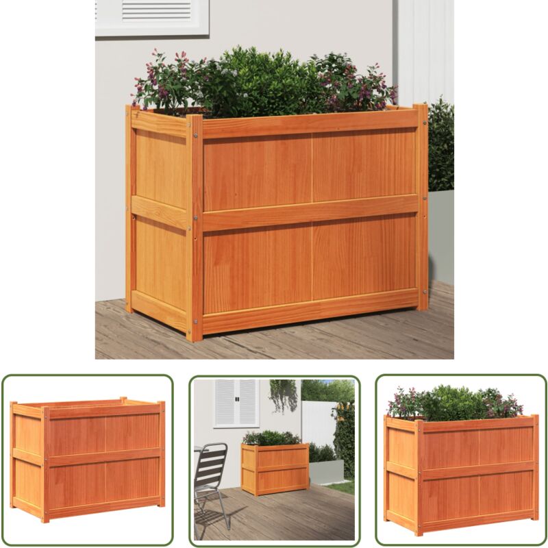 Jardinière cire marron 90x50x70 cm bois de pin massif - Jardinier - Pot De Fleurs - Extérieur - Bois - Pin - The Living Store