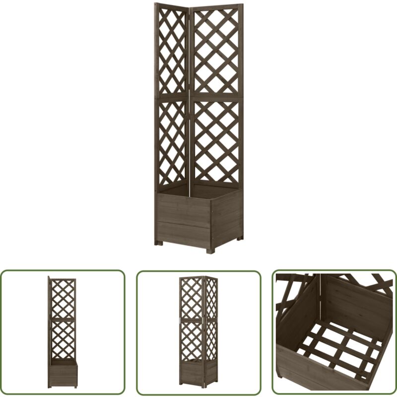 Jardinière d'angle en treillis Gris 40x40x150 cm Bois de sapin - Jardiniered'angle - Jardinière En Bois - Pot De Fleurs Exterieur - Plante Grimpante