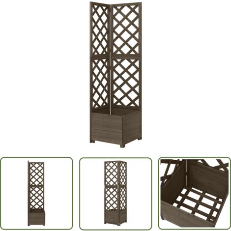 The Living Store Jardinière d'angle en treillis Gris 40x40x150 cm Bois de sapin - Jardiniered'angle - Jardinière En Bois - Pot De Fleurs Exterieur - Plante Grimpante - Treillage