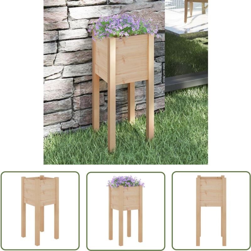 The Living Store Jardinière d'extérieur 31x31x70 cm bois de pin massif - Jardiniered'extérieure - Jardinière Bois - Bac à Fleurs - Pot De Fleurs