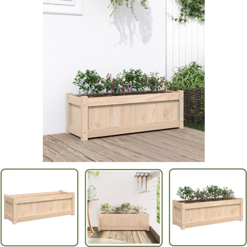 The Living Store Jardinière d'extérieur 90x31x31 cm bois de pin massif - Jardiniered'extérieure - Jardinière Bois - Pot De Fleurs Extérieur - Déco