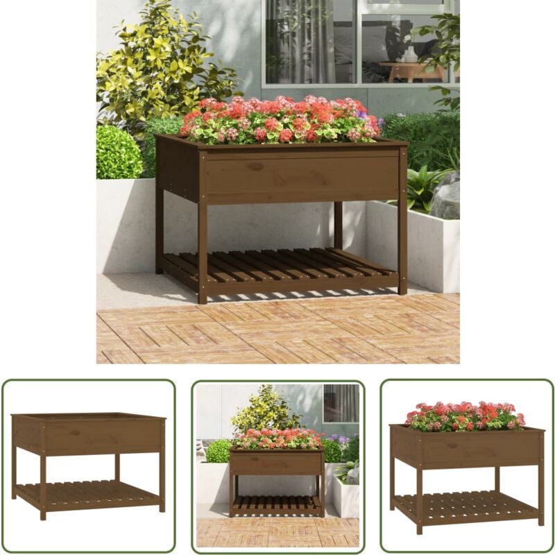 The Living Store Jardinière et étagère Marron miel 111,5x111,5x81 cm Bois de pin - Jardinier En Bois - Jardinière Extérieure - Pot De Fleurs Grand