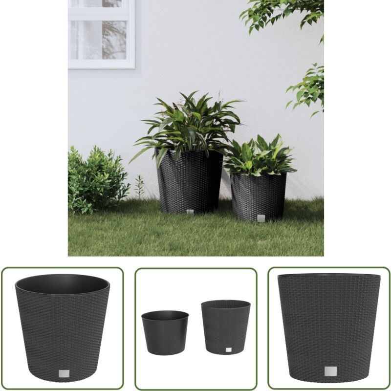 Jardinière et intérieur amovible anthracite 35 /37,5 l rotin pp - Jardinierè - Pots De Fleurs - Plante - Décoration Extérieure - Pot En Plastique