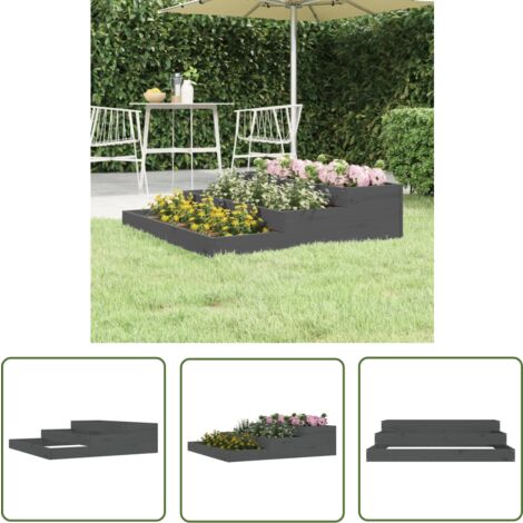 The Living Store Jardinière Gris 107x107x27 cm Bois massif de pin - Jardinier - Pots De Fleurs - Bac À Fleurs - Plante Grimpante - Balcon