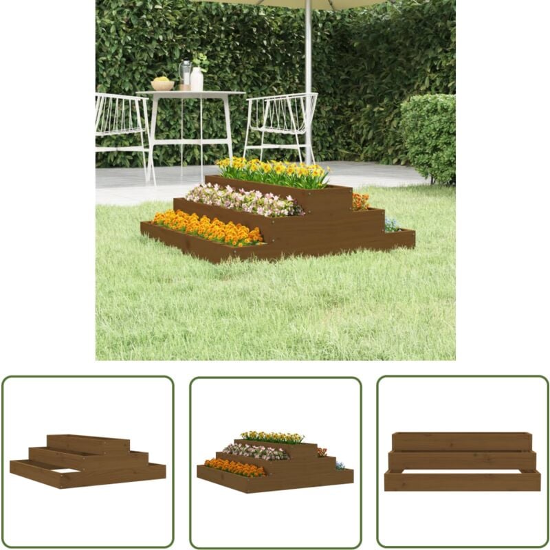 Jardinière Marron miel 80x80x27 cm Bois massif de pin - Jardinier - Pots De Fleurs - Plante - Balcon - Terrasse - The Living Store