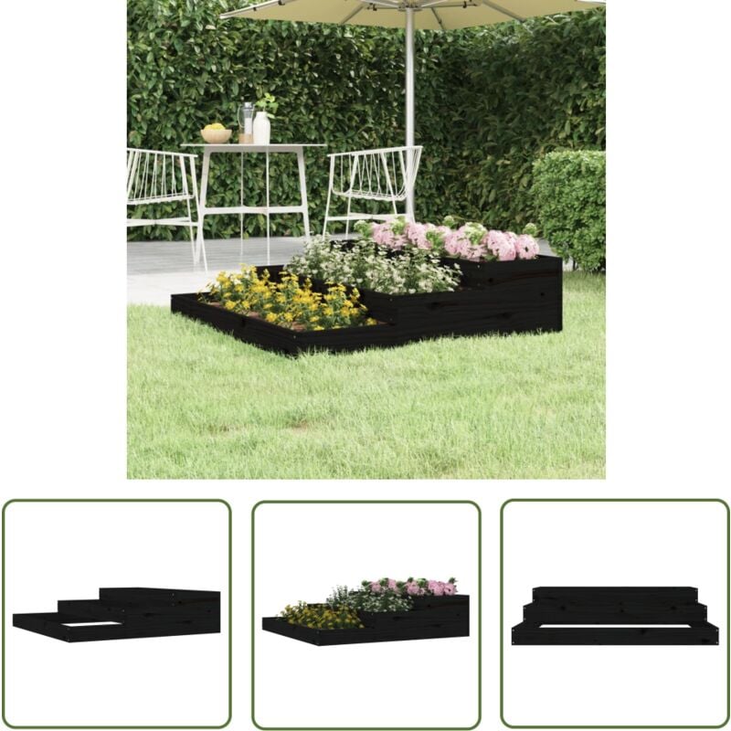 The Living Store Jardinière Noir 107x107x27 cm Bois massif de pin - Jardinier Noire - Jardinière Bois - Pots Fleurir Extérieur - Bac À Fleurs Design