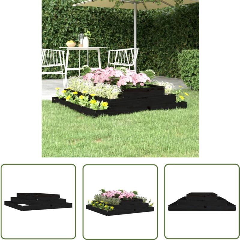 Jardinière Noir 110x110x27 cm Bois massif de pin - Jardinier Noire - Jardinière Bois - Pots Fleuraux Exterieur - Bac à Fleurs Design - Plante