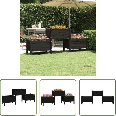 The Living Store Jardinière Noir 178,5x44x75 cm Bois massif de pin - Jardinier Noire - Jardinière Bois - Jardinière Extérieure - Pots Fleuris - Bac À Fleurs