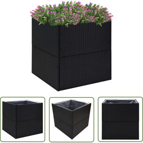 The Living Store Jardinière Noir 80x80x80 cm Résine tressée - Jardiniereresine - Jardiniere Exterieur - Pot Plante - Decoration Jardin - Bac A Fleurs