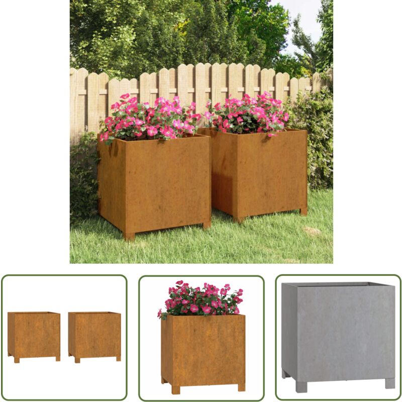 Jardinières avec pieds 2 pcs Rouillé 42x40x43 cm Acier corten - Jardiniere - Pot De Fleurs - Acier Corten - Bac à Fleurs - Déco Jardin - The Living