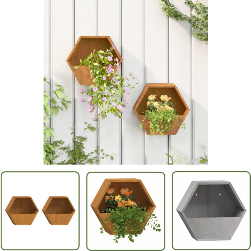 Jardinières murales 2 pcs Rouillé Acier corten 30x10x25 cm - Jardinières Murales - Jardinière Suspendue - Pot De Fleurs Extérieur - Acier Corten
