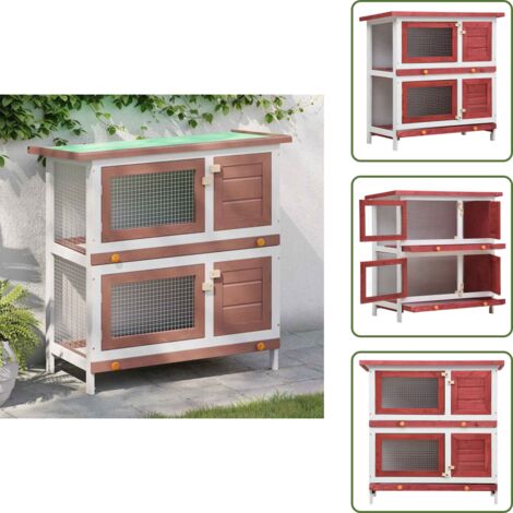 The Living Store Jaula conejera con 4 puertas madera rojo - Jaula de madera
