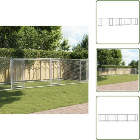 The Living Store Jaula de perros con puertas acero galvanizado gris 8x2x1,5 m - Corral para perros