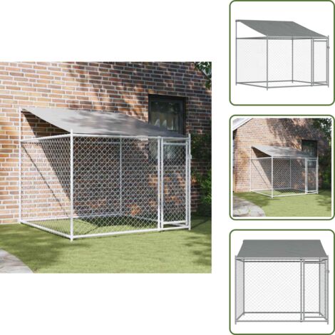 The Living Store Jaula de perros techo y puerta acero galvanizado gris 2x2x2 m - Jaula exterior para perros