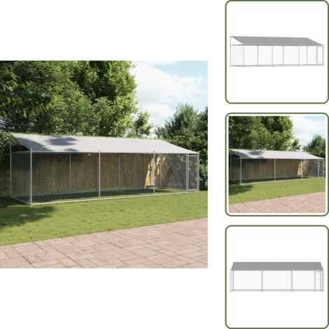 The Living Store Jaula de perros techo y puerta acero galvanizado gris 6x2x2 m - Jaula exterior para perros
