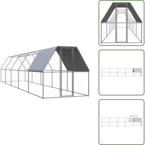 The Living Store Jaula gallinero de exterior de acero galvanizado 2x10x2 m - Gallinero exterior
