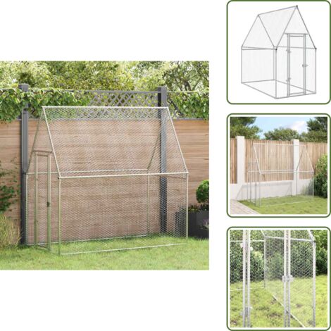 The Living Store Jaula para gallinas acero galvanizado plateado 200x100x190 cm - Gallinero exterior
