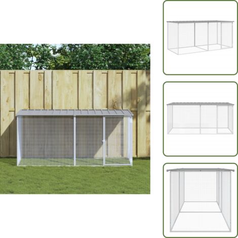 The Living Store Jaula para gallinas con techo de acero galvanizado, gris claro, 203 x 98 x 90 cm - Gallinero con techo