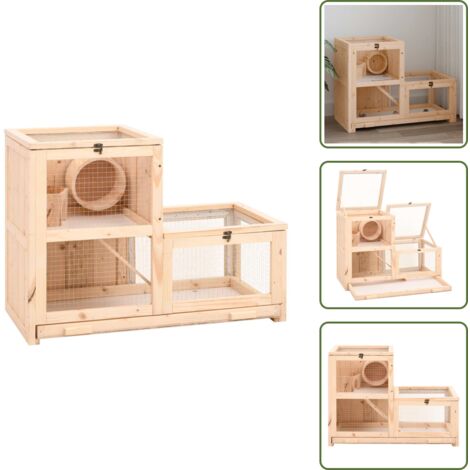 The Living Store Jaula para hámster madera maciza abeto 81x40x60 cm - Jaula de madera