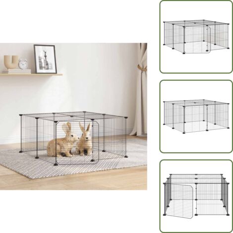 The Living Store Jaula para mascotas de 12 paneles puerta acero negro 35x35cm - Jaula para perros