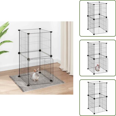 The Living Store Jaula para mascotas de 8 paneles con puerta acero negro 35x35cm - Jaula para perros