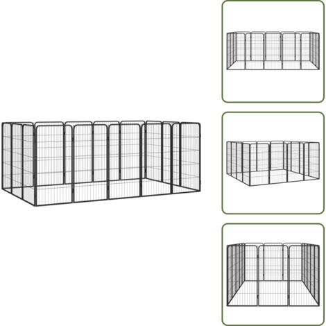 The Living Store Jaula perros 16 paneles acero recubierto polvo negro 50x100 cm - Corral de acero