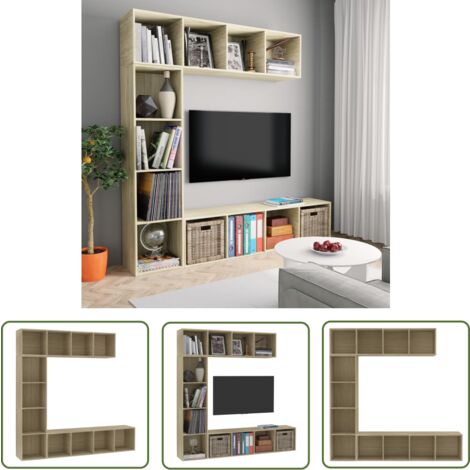 The Living Store Jeu de bibliothèque/meuble TV 3 pcs Chêne sonoma 180x30x180 cm - Bibliothèque Murale - Étagère Murale - Meuble Tv - Bibliothèque En Bois - Meubles Salle Séjour