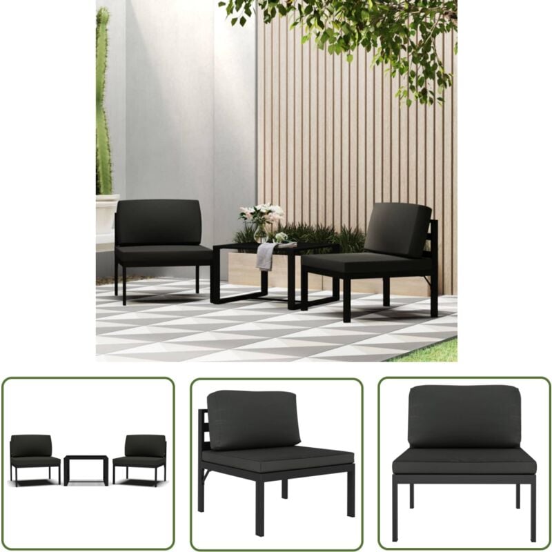 The Living Store Jeu de canapés de jardin 3 pcs et coussins Aluminium Anthracite - Salon De Jardin - Meubles De Jardin - Set De Canapés - Canapé